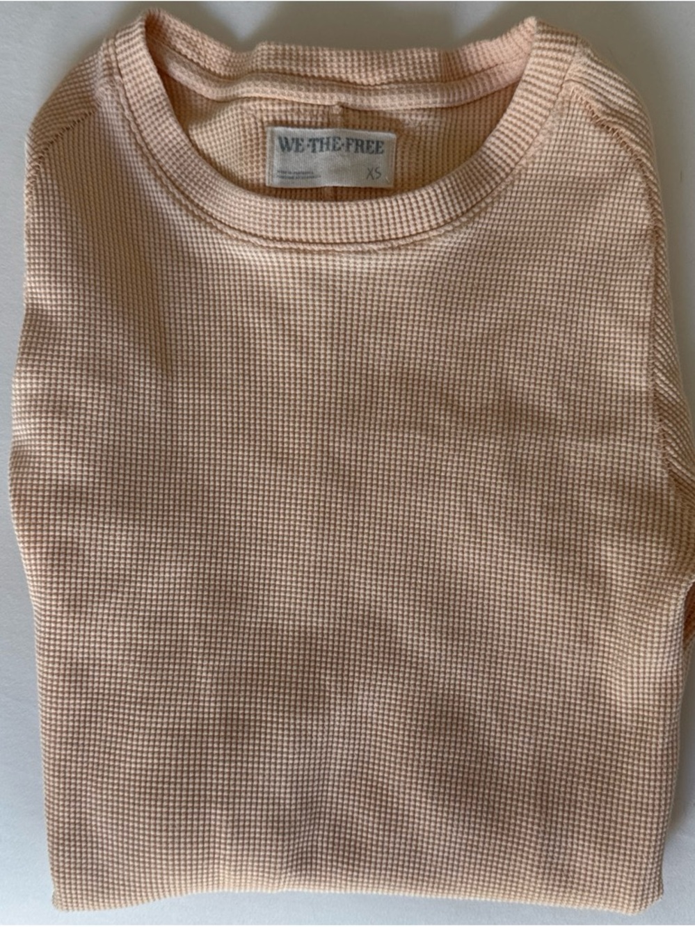 We The Free women’s Waffle Knit Crewneck Sweater in Soft Peach
